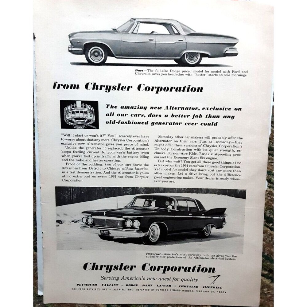 Chrysler Dodge Dart and Imperial 1961 Original Print Ad vintage